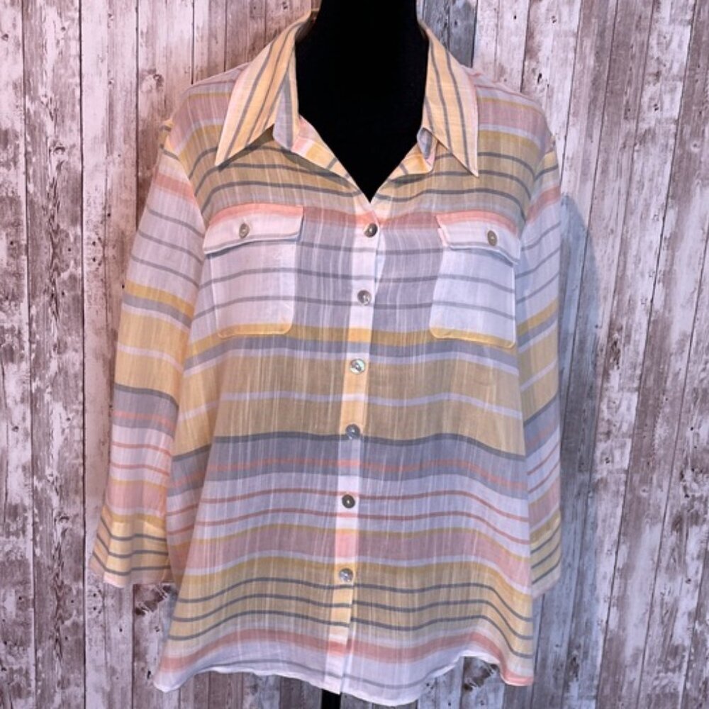 Alfred Dunner 3/4 Sleeve Button Down Shirt size PL